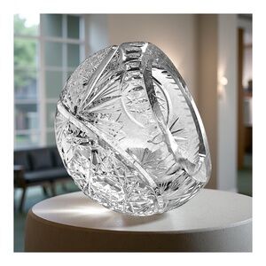 Clear Hand-Cut Crystal Spherical Shape Basket Candy Dish 3.5” Starburst